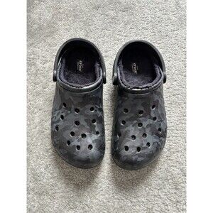Crocs Dual Comfort Black Camouflage Fleece Lined Cozy Slip On Shoes W9 M7